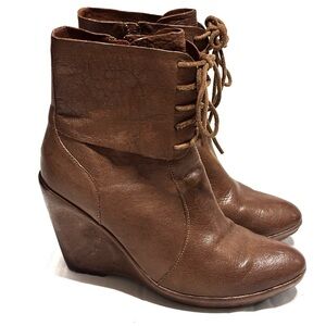 Kork Ease Alyssa Brown Leather Wedge Booties